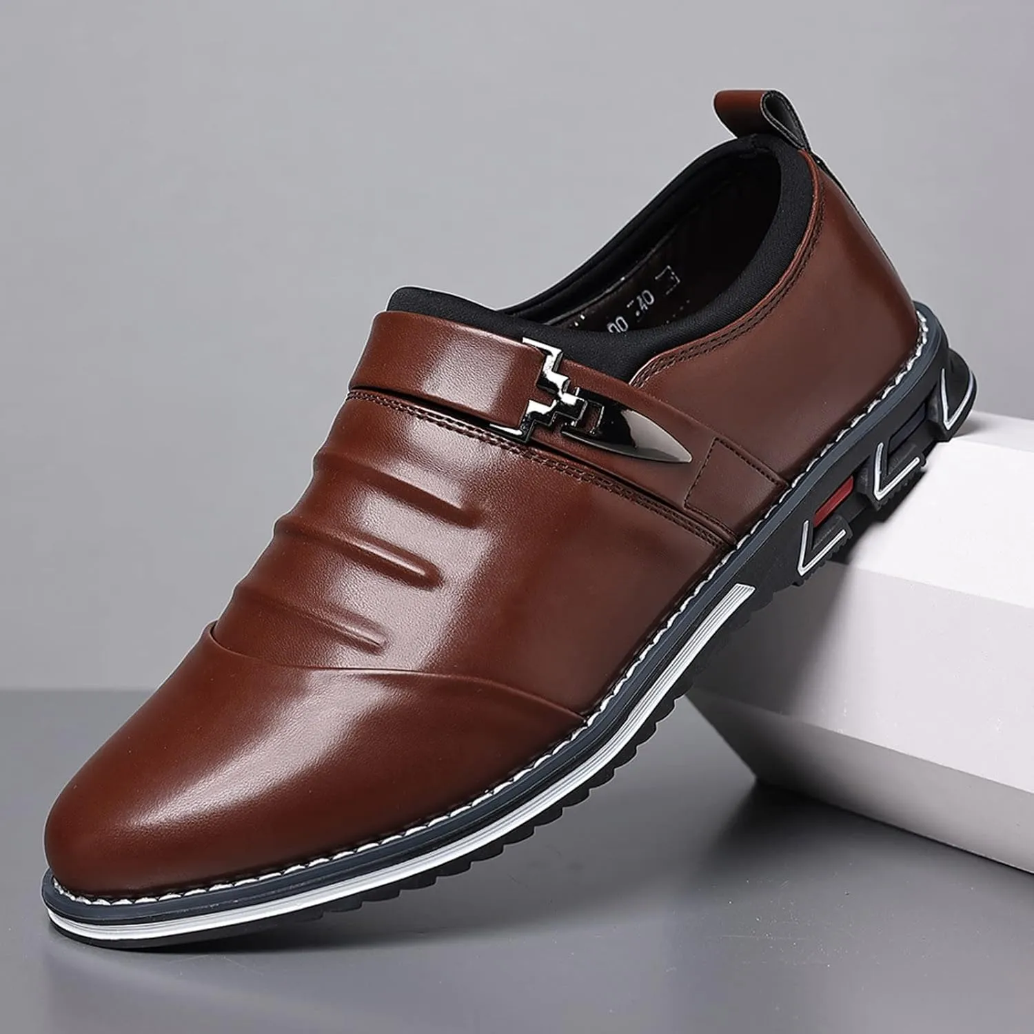 Mens Dress Shoes Retro Plain Toe Business Casual Fashion Style Men's Breathable Comfortable Business Lace Up Leisure Solid Color Leather Shoes Dress Shoes for Men Wide
