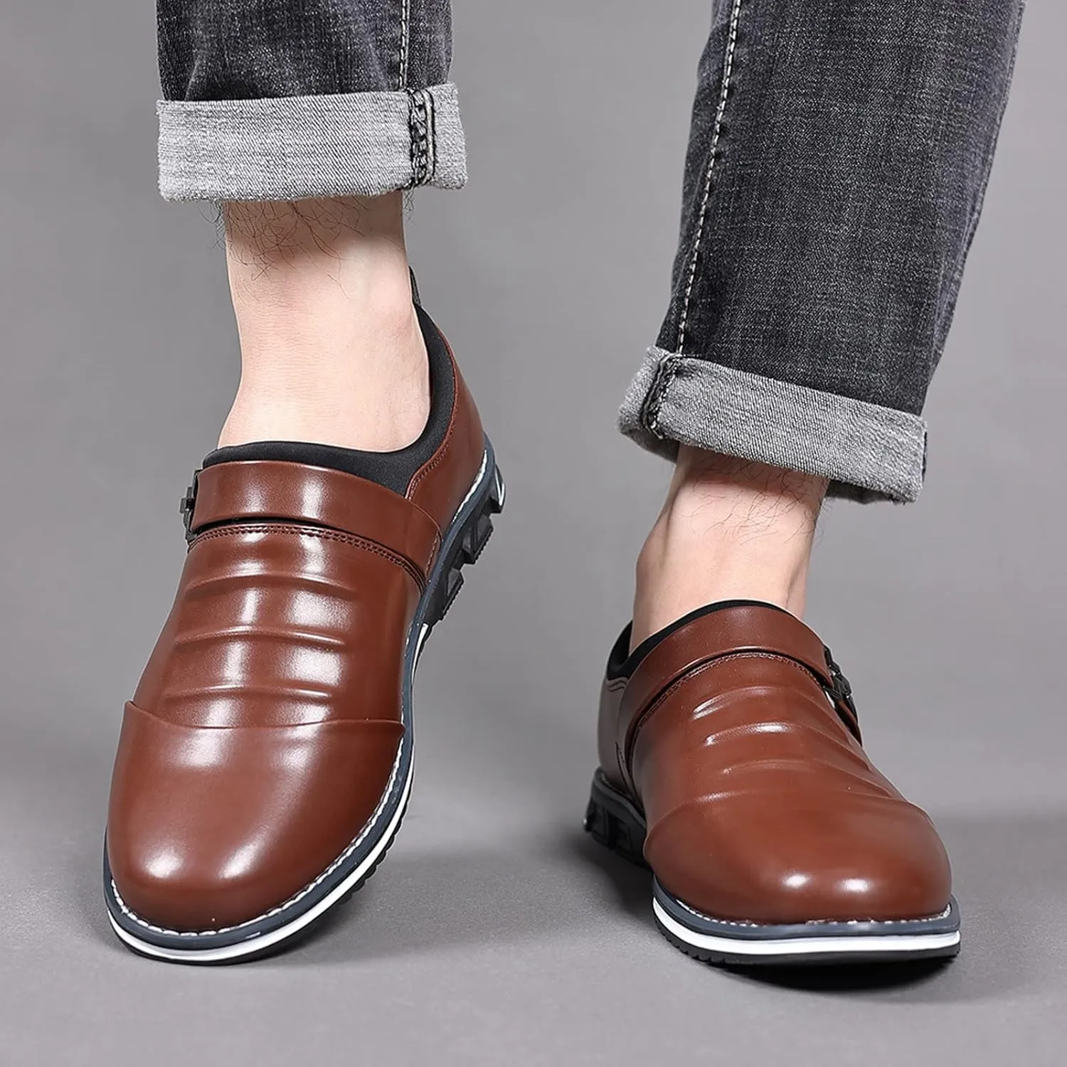 Mens Dress Shoes Retro Plain Toe Business Casual Fashion Style Men's Breathable Comfortable Business Lace Up Leisure Solid Color Leather Shoes Dress Shoes for Men Wide