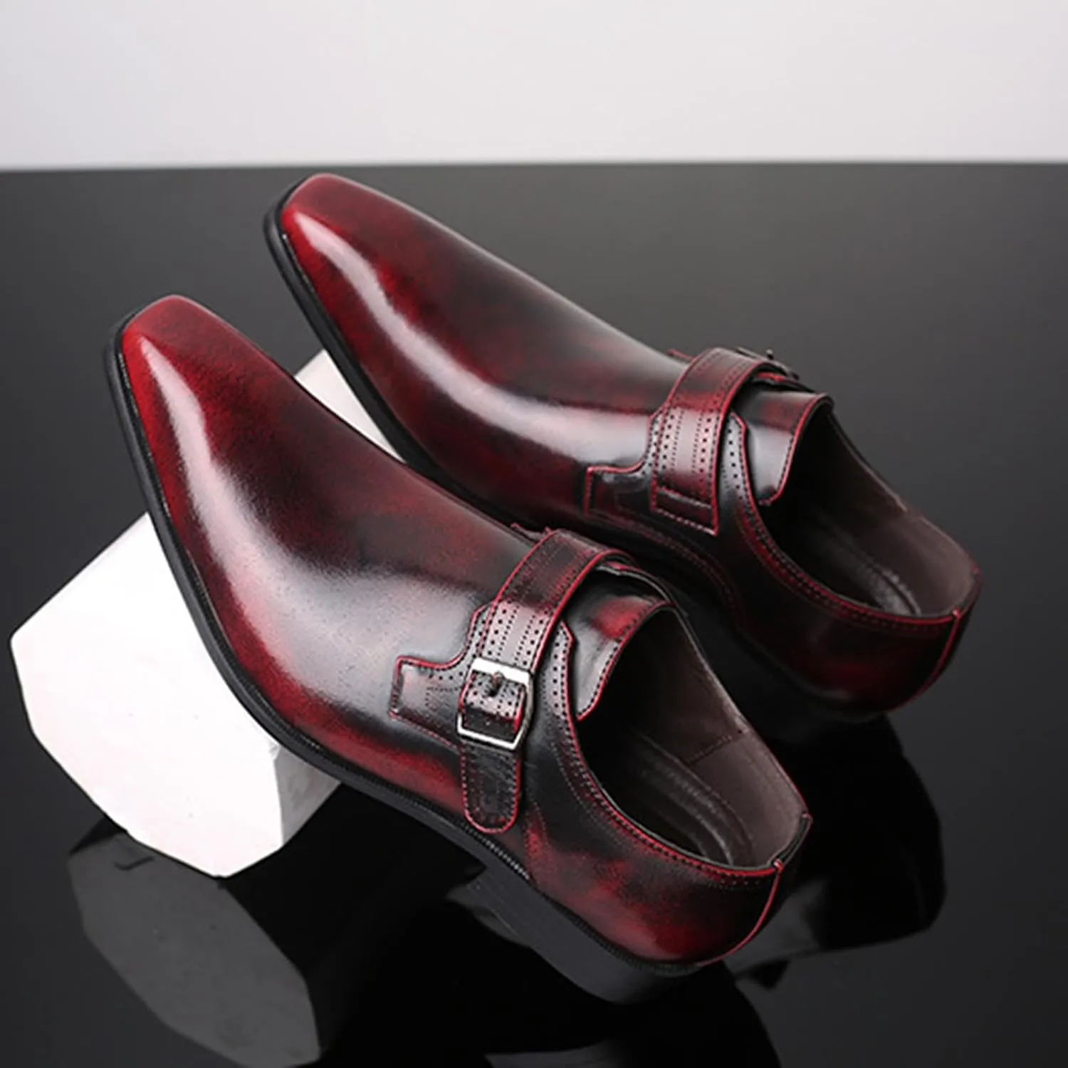 Men's Leather Dress Shoes Casual Slip-On Loafer Shoe Black Plain Oxford Footwear Workout Wedding Party Dressy