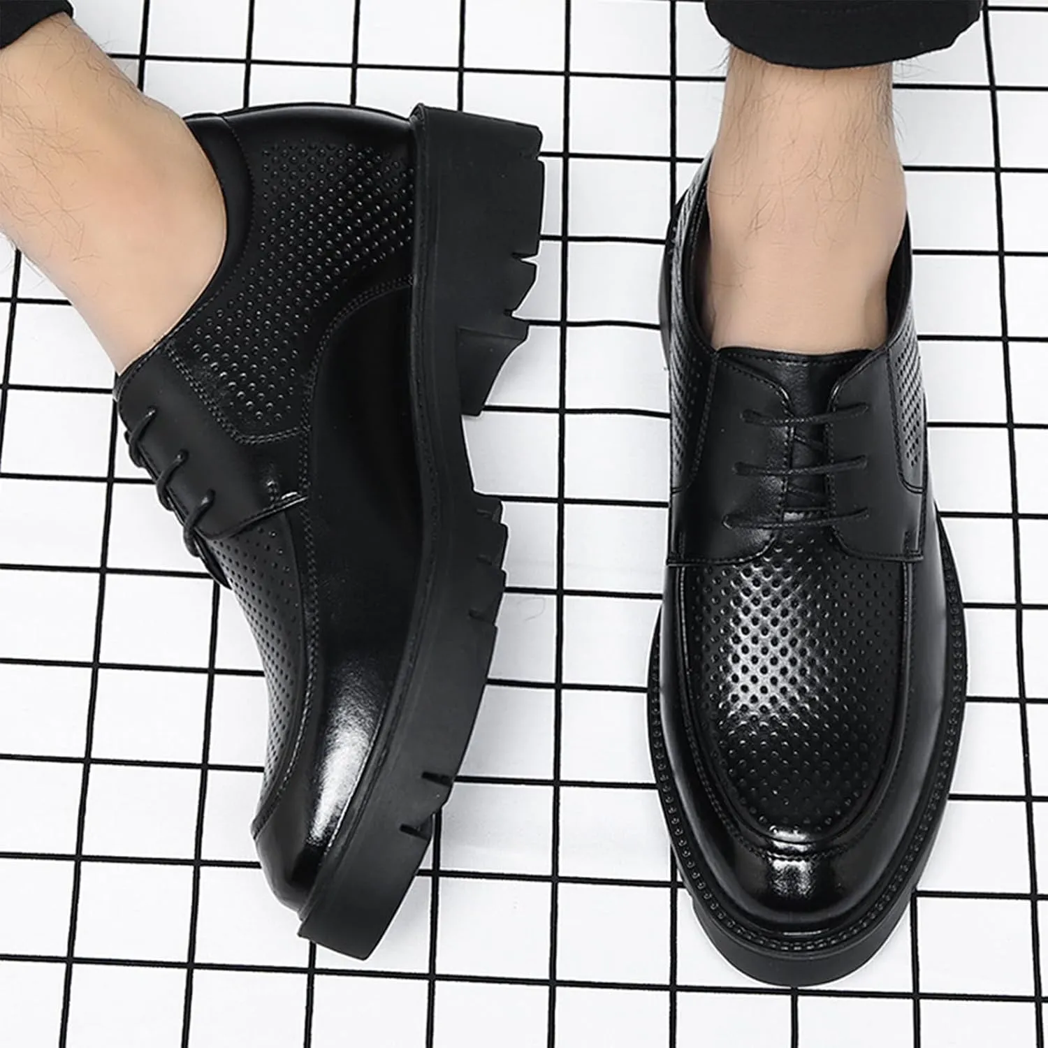 Men’s Leather Fashion Dress Comfortable Breathable Low Top Lace Up Casual Shoes Business Oxford Shoes Classic Modern Formal Leather Shoes Casual Loafers