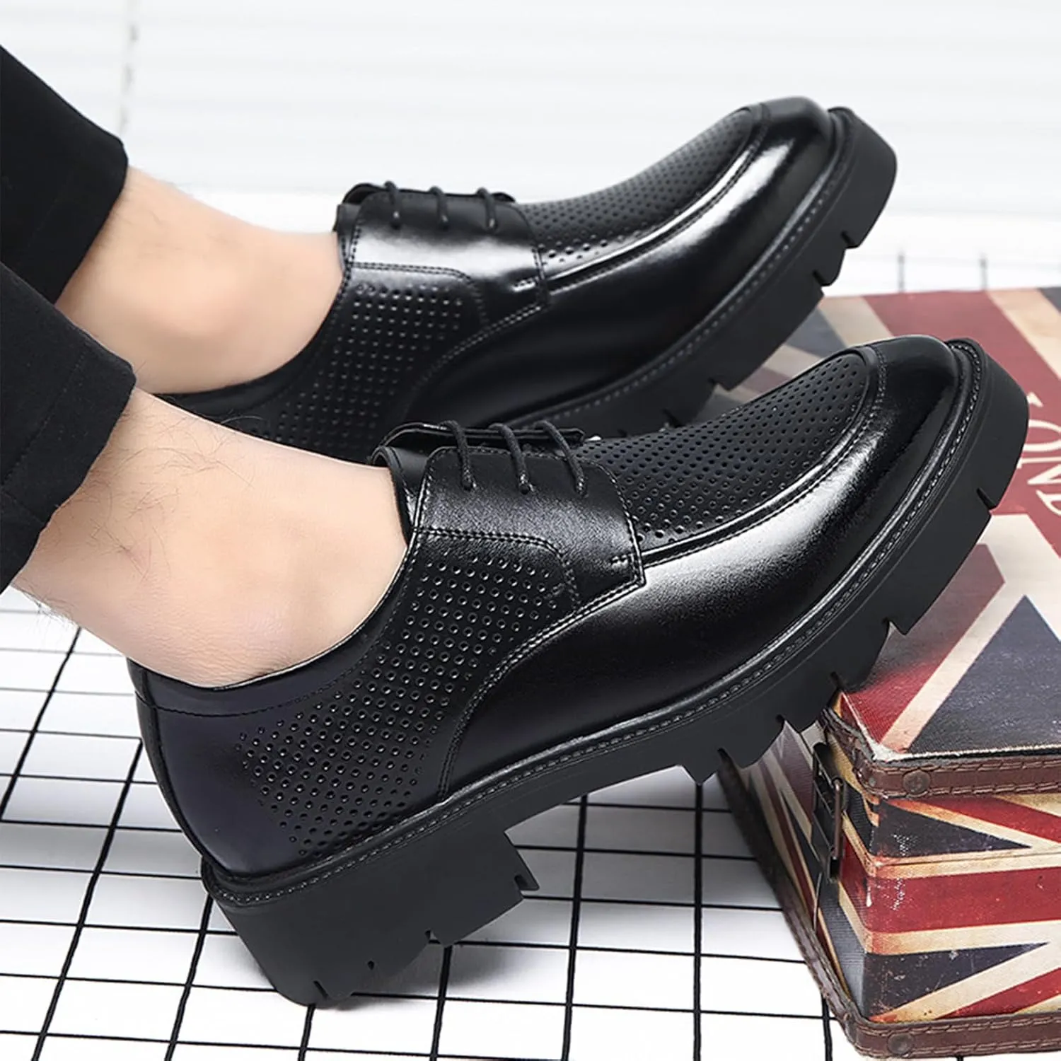 Men’s Leather Fashion Dress Comfortable Breathable Low Top Lace Up Casual Shoes Business Oxford Shoes Classic Modern Formal Leather Shoes Casual Loafers