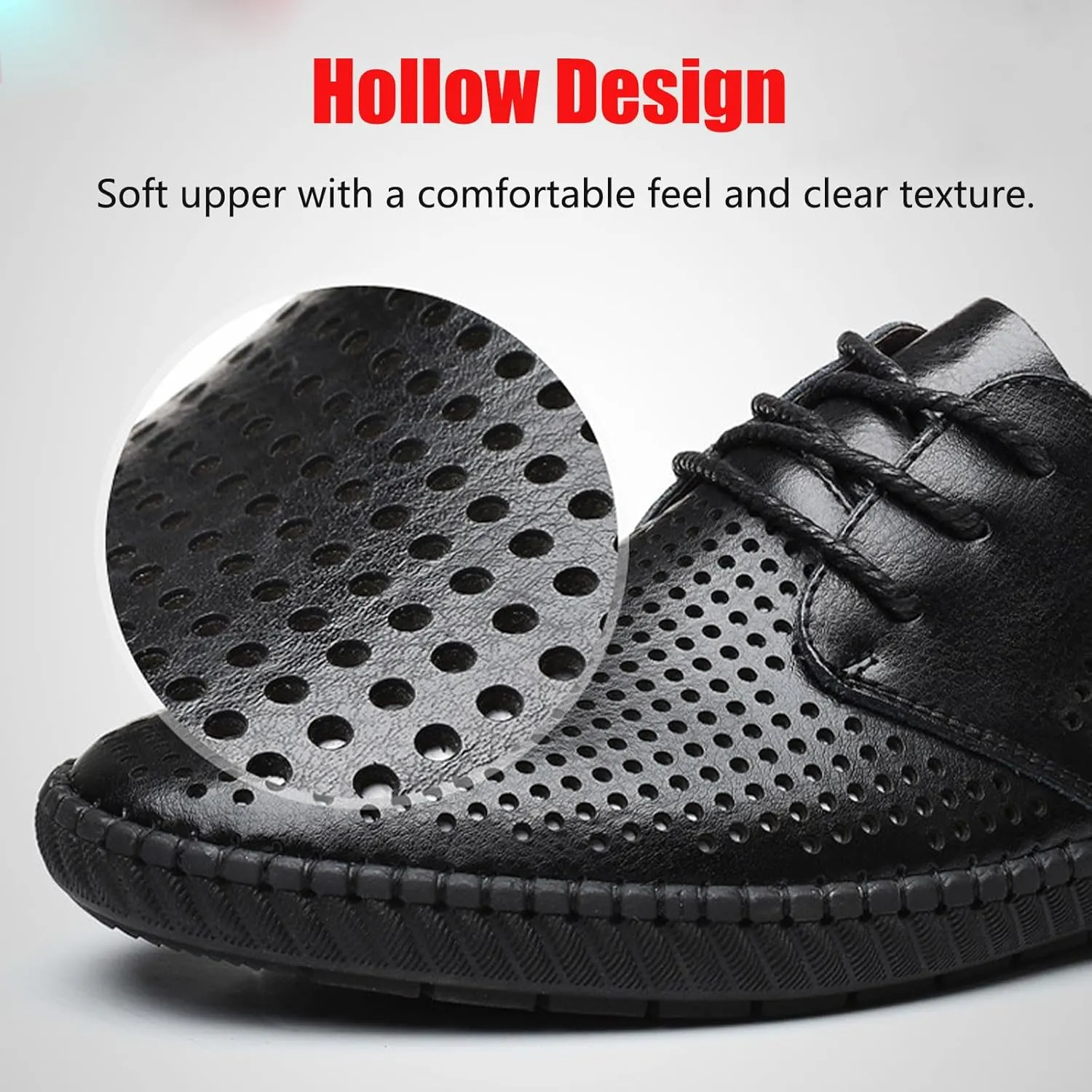 Men's Leather Lace Up Low Top Business Oxfords Shoes Hollow Breathable Casual Non-Slip Shallow Mouth Sneakers Fashion Dress Work Shoes
