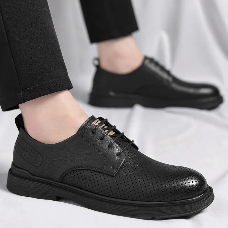 Men's Lightweight Leather Slip-Resistant Loafers - Summer Business Casual Shoes with Moisture-Wicking Lining, Air-Cushioned Midsole for Weddings and Special Events