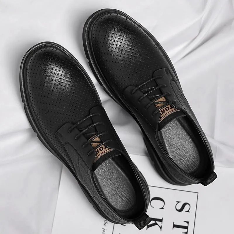 Men's Lightweight Leather Slip-Resistant Loafers - Summer Business Casual Shoes with Moisture-Wicking Lining, Air-Cushioned Midsole for Weddings and Special Events