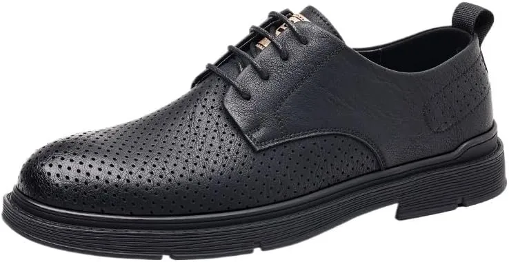 Men's Lightweight Leather Slip-Resistant Loafers - Summer Business Casual Shoes with Moisture-Wicking Lining, Air-Cushioned Midsole for Weddings and Special Events