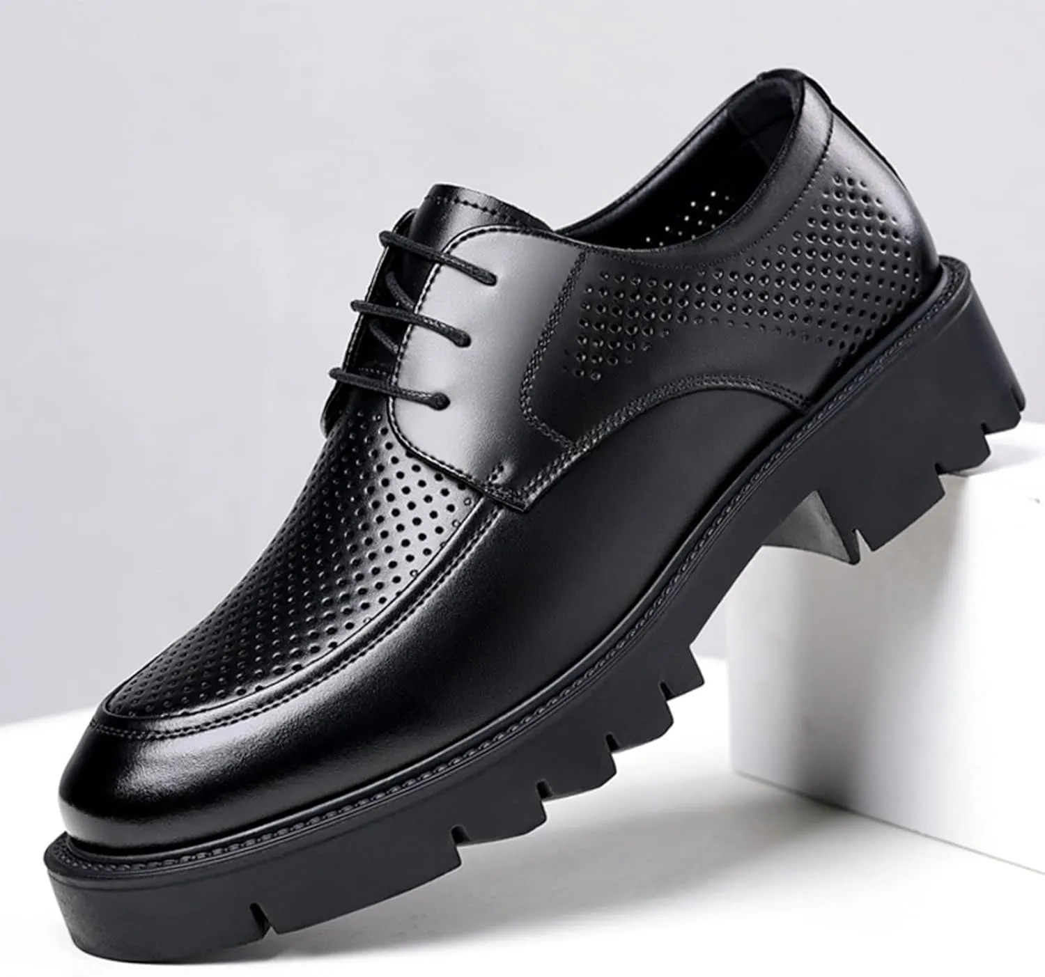 Mens Oxford Shoes Fashion Lace Up Breathable Comfortable Leather Shoes Formal Business Wedding Dress Shoes for Men Classic Modern Shoes Casual Loafers