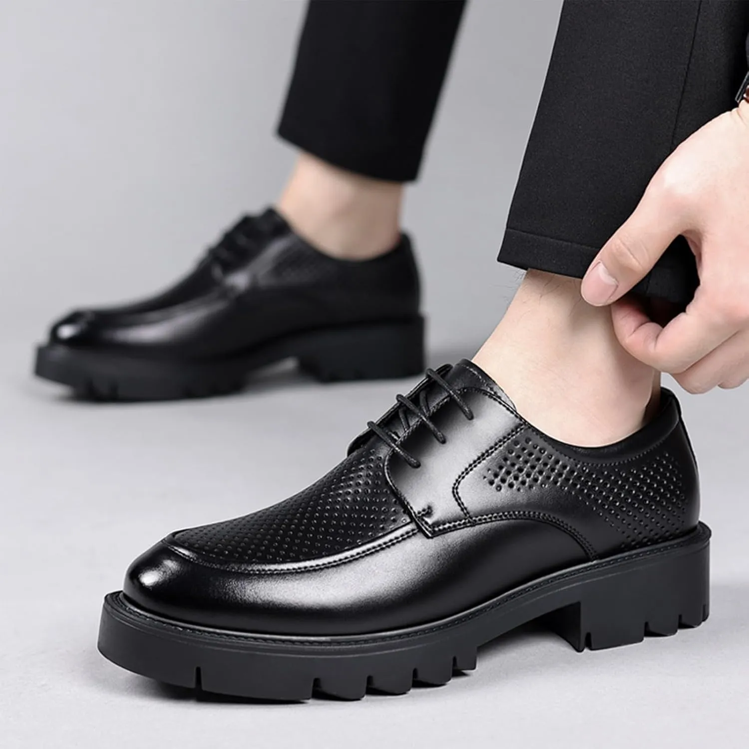 Mens Oxford Shoes Fashion Lace Up Breathable Comfortable Leather Shoes Formal Business Wedding Dress Shoes for Men Classic Modern Shoes Casual Loafers
