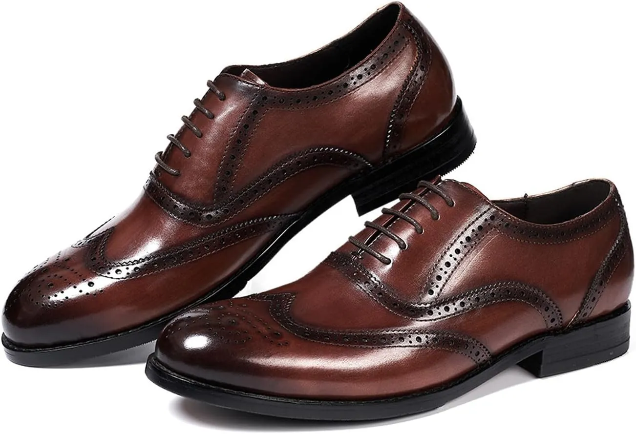 Mens Oxfords Formal Dress Suit Shoes Genunie Leather Wingtip Brogues Modern Shoes Men's Fashion Prom Wedding Business Casual Luxury Derby Comfortable Tuxedo Shoes for Men