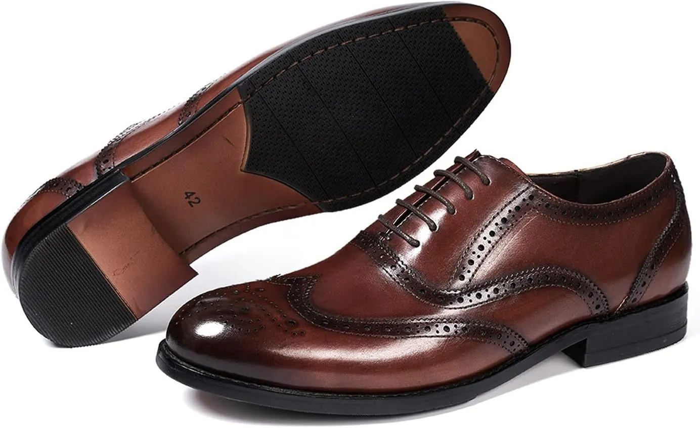 Mens Oxfords Formal Dress Suit Shoes Genunie Leather Wingtip Brogues Modern Shoes Men's Fashion Prom Wedding Business Casual Luxury Derby Comfortable Tuxedo Shoes for Men