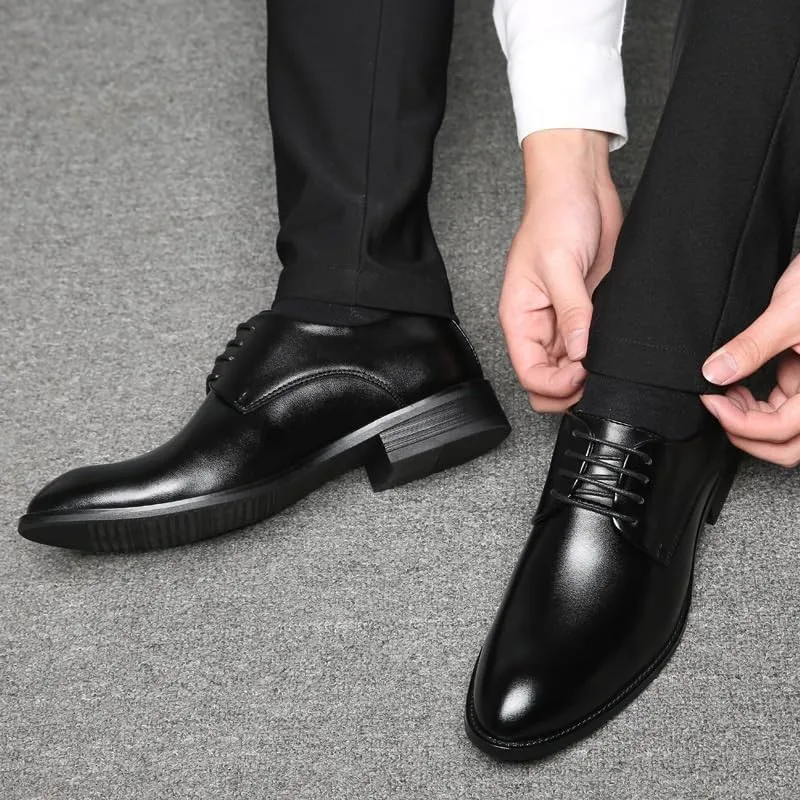 Men's Polishing Leather Lace-Up Oxfords Genuine Derby Fashion Formal Tuxedo Walking Shoes
