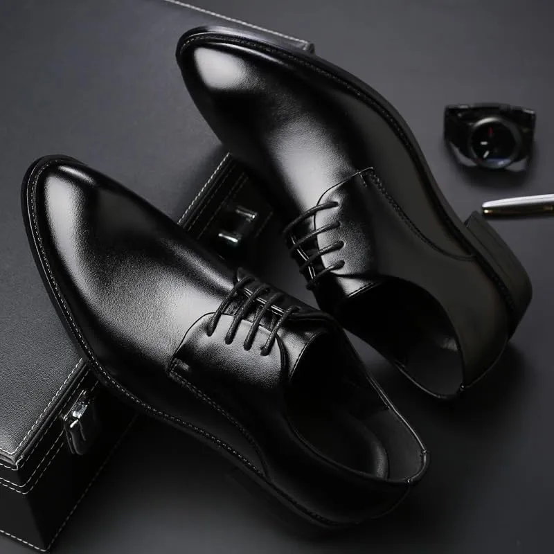 Men's Polishing Leather Lace-Up Oxfords Genuine Derby Fashion Formal Tuxedo Walking Shoes