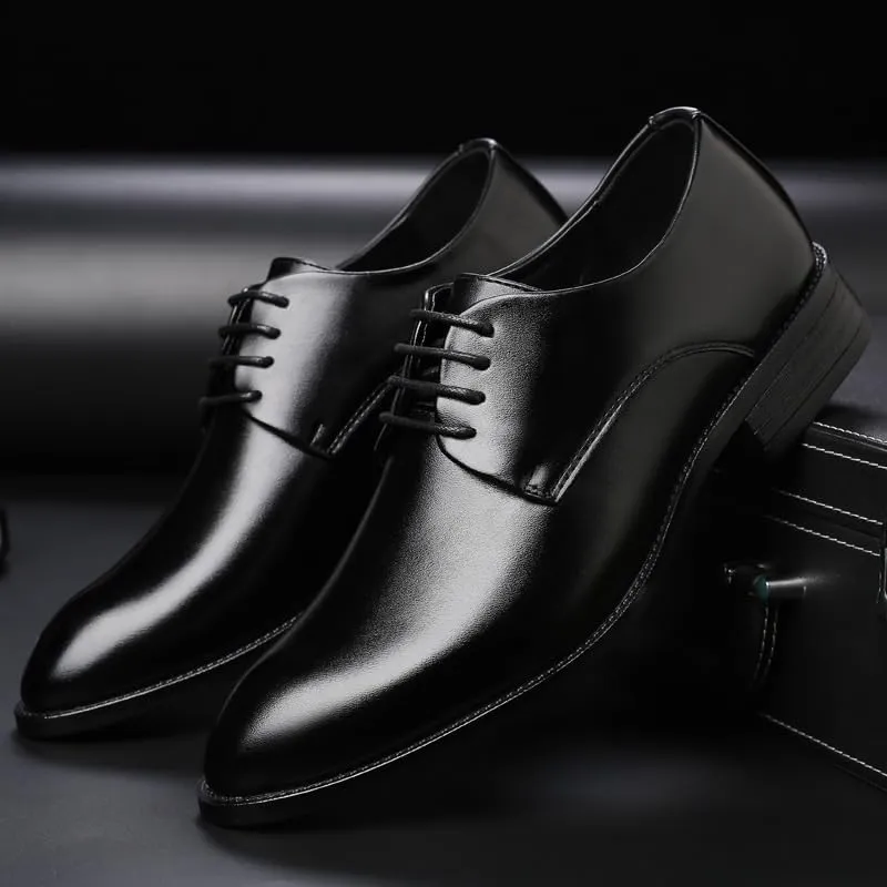 Men's Polishing Leather Lace-Up Oxfords Genuine Derby Fashion Formal Tuxedo Walking Shoes