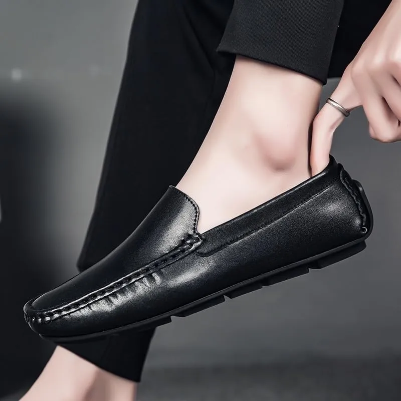 Men's Solid Color Round Toe PU Leather Loafers - Lightweight, Flexible, Comfortable Driving Shoes for Outdoor & Prom Slip-On