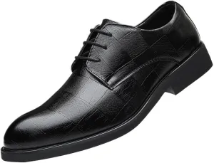 Men's Vintage High Gloss Dress Shoes Classic Round Toe Shiny Checkered Comfortable Dress Loafers