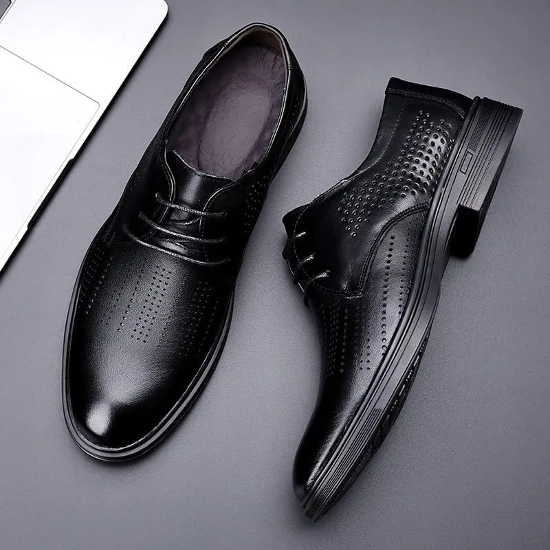 Men's Wingtip Derby Shoes Breathable Leather Lining Formal Business Casual Slip-Resistant Sole Wedding Prom Party Footwear for Summer Spring Wear
