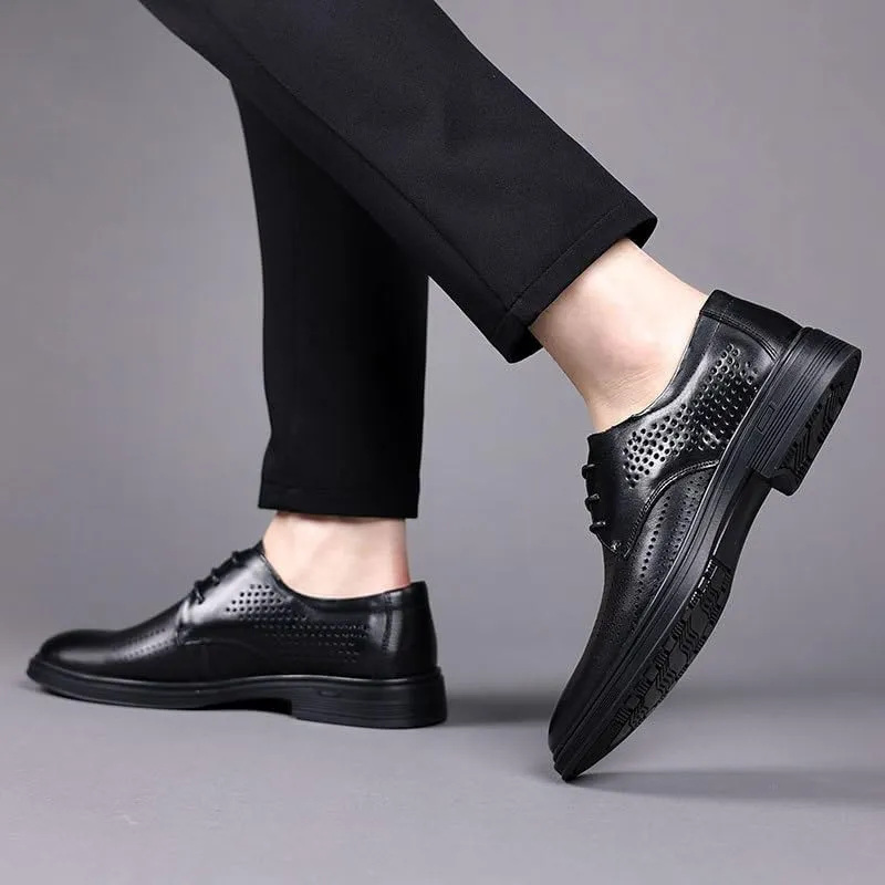 Men's Wingtip Derby Shoes Breathable Leather Lining Formal Business Casual Slip-Resistant Sole Wedding Prom Party Footwear for Summer Spring Wear