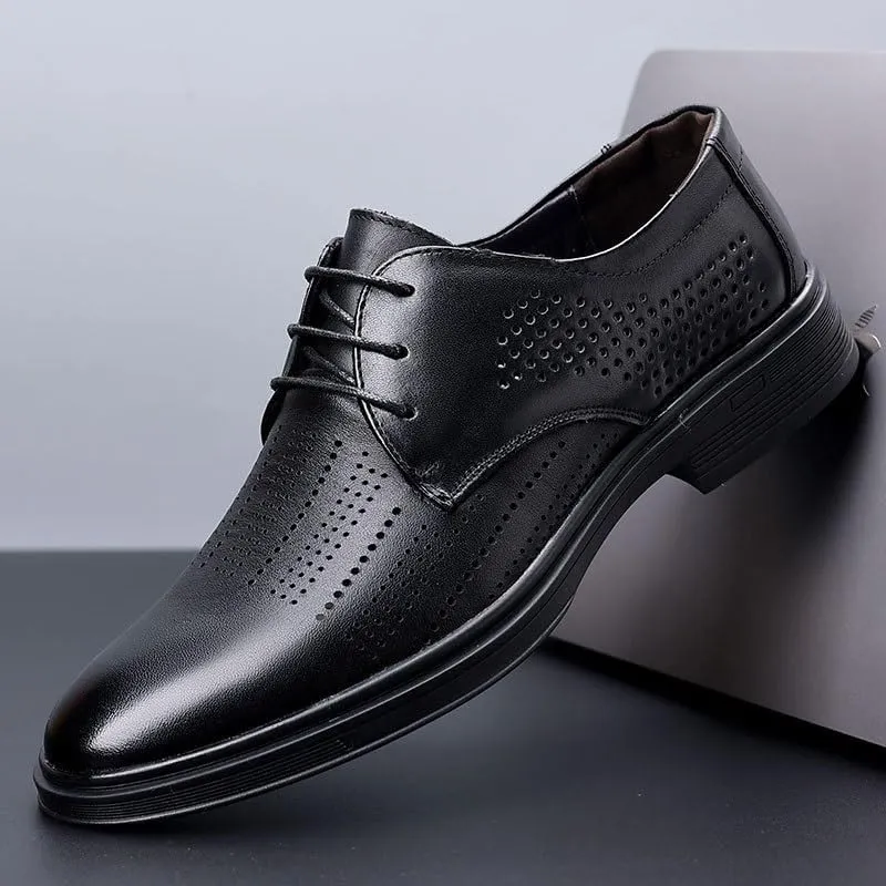 Men's Wingtip Derby Shoes Breathable Leather Lining Formal Business Casual Slip-Resistant Sole Wedding Prom Party Footwear for Summer Spring Wear