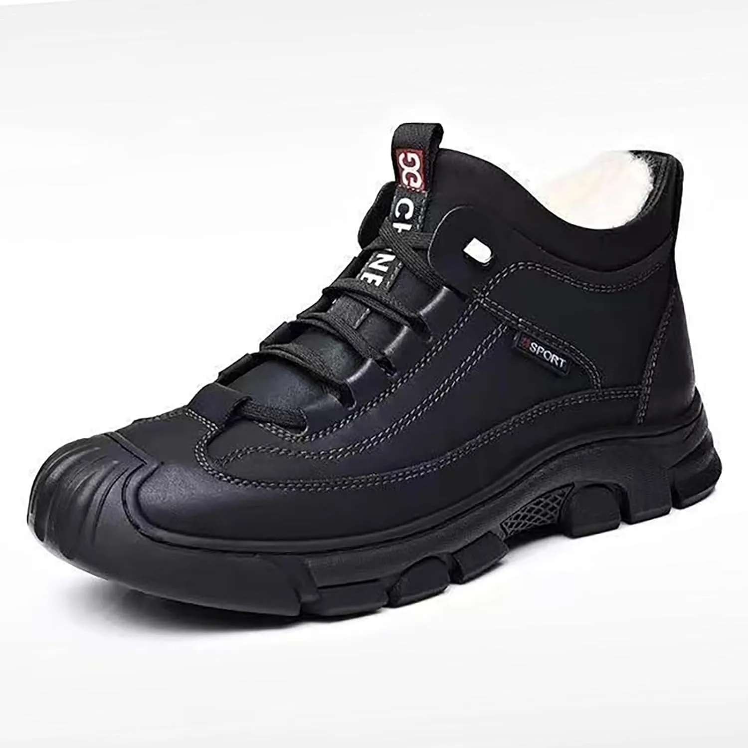 Men's Winter Lace Up Plush and Thickened Casual Soft Sole Slip Fashionable Leather Upper Father's Snow Warm Boots Mens