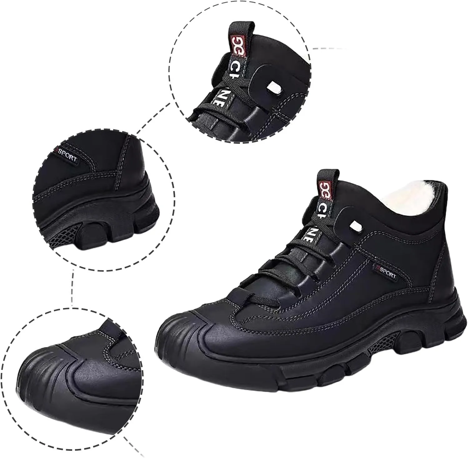 Men's Winter Lace Up Plush and Thickened Casual Soft Sole Slip Fashionable Leather Upper Father's Snow Warm Boots Mens