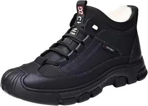 Men's Winter Lace Up Plush and Thickened Casual Soft Sole Slip Fashionable Leather Upper Father's Snow Warm Boots Mens