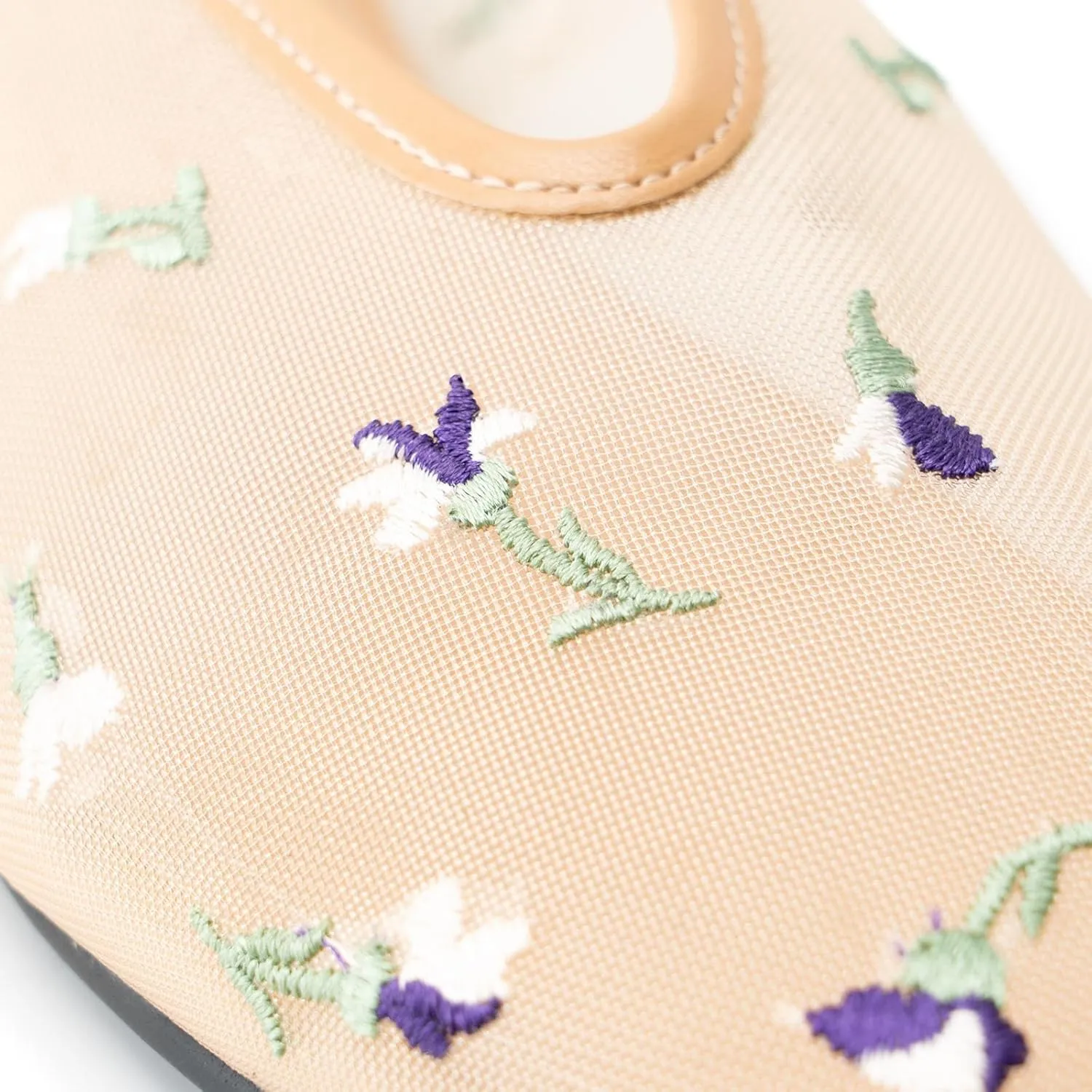 Mesh Ballet Flats for Women,Floral Embroidered Tulle Round Toe Ballerina Shoes,Slip on Comfortable Casual Daily Dress Flats Shoes