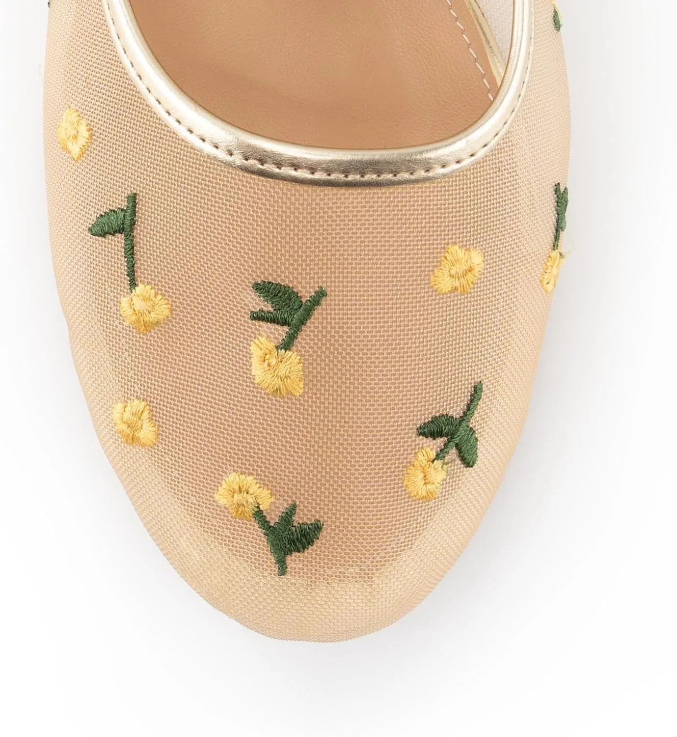 Mesh Ballet Flats for Women,Tulle Floral Embroidered Elastic Strap Mary Jane Flats,Round Toe Slip on Comfortable Casual Daily Dress Ballerina Shoes