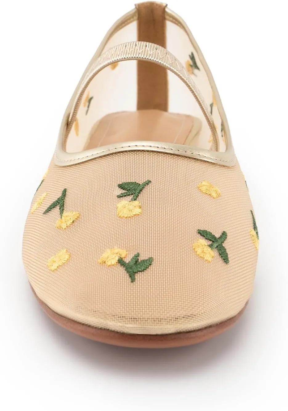 Mesh Ballet Flats for Women,Tulle Floral Embroidered Elastic Strap Mary Jane Flats,Round Toe Slip on Comfortable Casual Daily Dress Ballerina Shoes