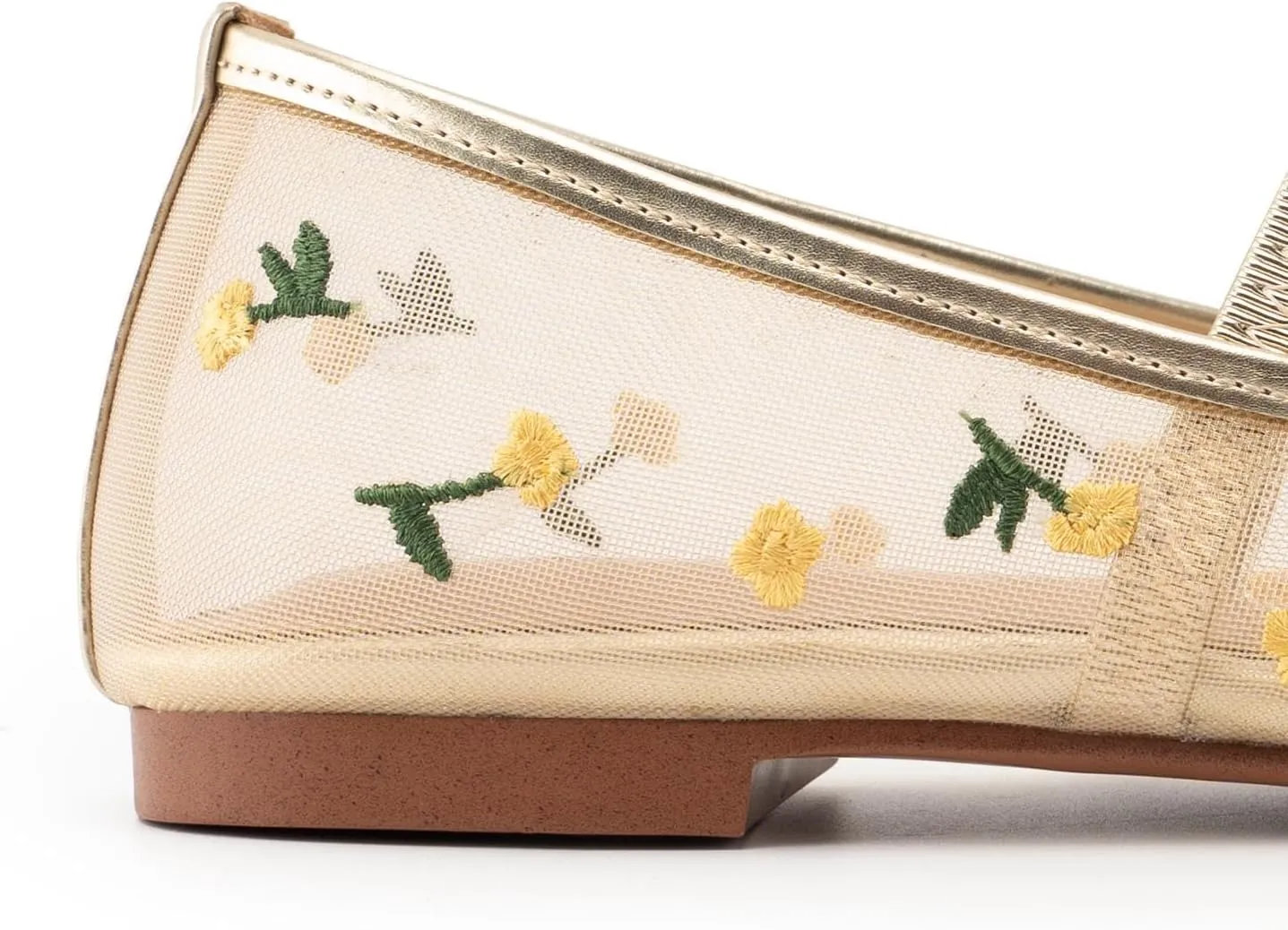 Mesh Ballet Flats for Women,Tulle Floral Embroidered Elastic Strap Mary Jane Flats,Round Toe Slip on Comfortable Casual Daily Dress Ballerina Shoes