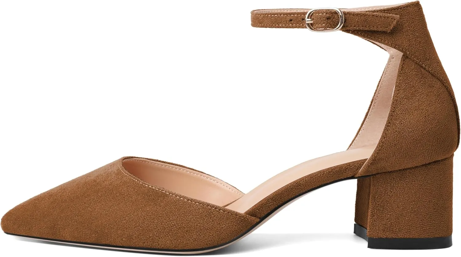 Mettesally Women's Low Block Heels Chunky Heel Closed Pointed Toe D'Orsay Pumps Ankle Strap Heeled Party Dress Shoes