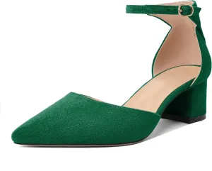 Mettesally Women's Low Block Heels Chunky Heel Closed Pointed Toe D'Orsay Pumps Ankle Strap Heeled Party Dress Shoes