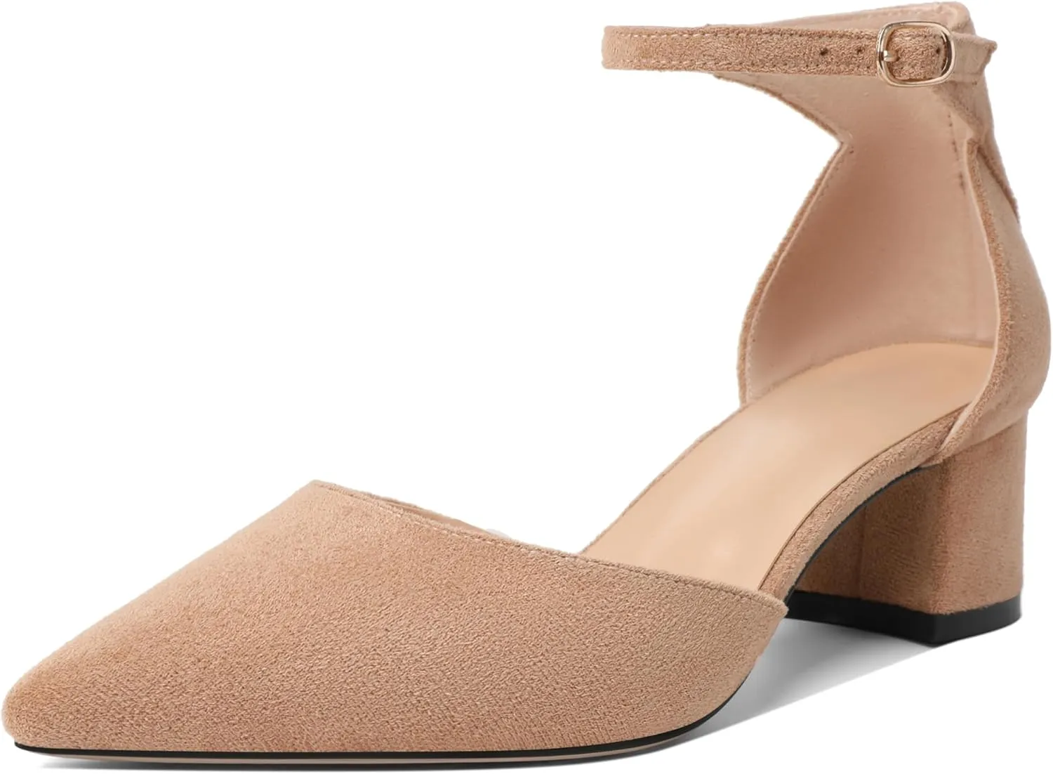Mettesally Women's Low Block Heels Chunky Heel Closed Pointed Toe D'Orsay Pumps Ankle Strap Heeled Party Dress Shoes