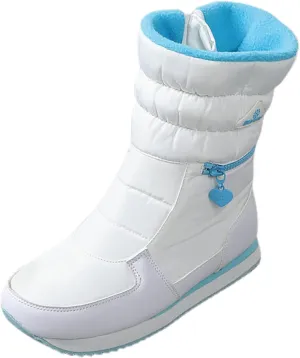 Mid Calf Snow Boots for Women Faux Furry Lined Low Heel Leather Waterproof Slip on Comfortable Fall Winter Boots Zip Up Vintage 2024 Women's Booties Ladies Boots