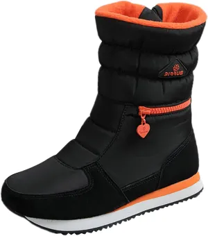 Mid Calf Snow Boots for Women Faux Furry Lined Low Heel Leather Waterproof Slip on Comfortable Fall Winter Boots Zip Up Vintage 2024 Women's Booties Ladies Boots