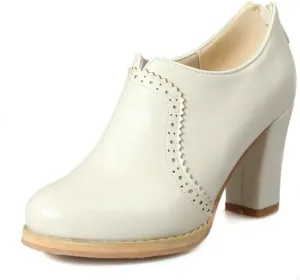 MIOKE Women's Chunky Platform Oxford Pumps High Heel Round Toe Slip On Zipper Vintage Uniform Dress Shoes