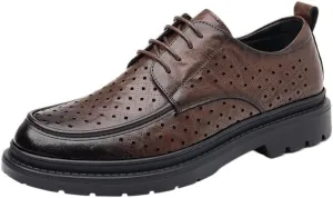 Modern Square-Toe Leather Lace-Up Shoes for Men - Summer Office Wear with Moisture-Wicking Lining, Lightweight EVA Midsole & Durable TPR Outsole, Perfect for Business Casual