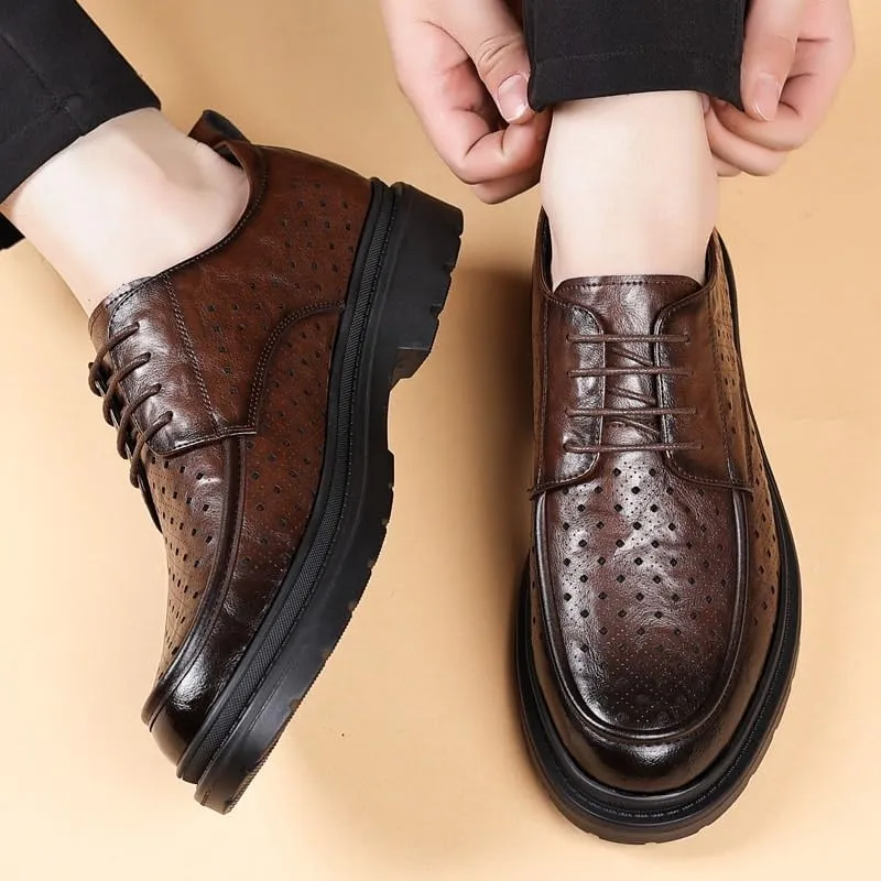 Modern Square-Toe Leather Lace-Up Shoes for Men - Summer Office Wear with Moisture-Wicking Lining, Lightweight EVA Midsole & Durable TPR Outsole, Perfect for Business Casual