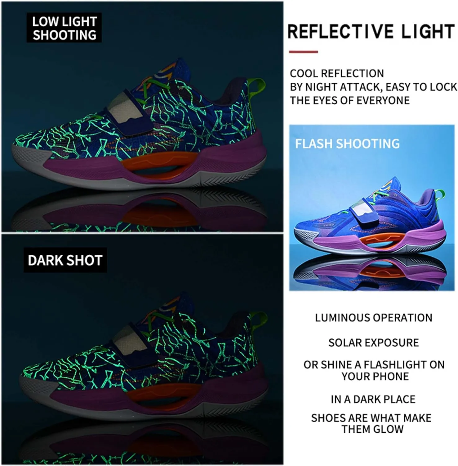 Neutral Fluorescent Basketball Shoes Fashion High Top Sneakers Breathable Anti-Slip Running Trainers Lightweight Breathable Outdoor Fitness Walking Jogging Shoes