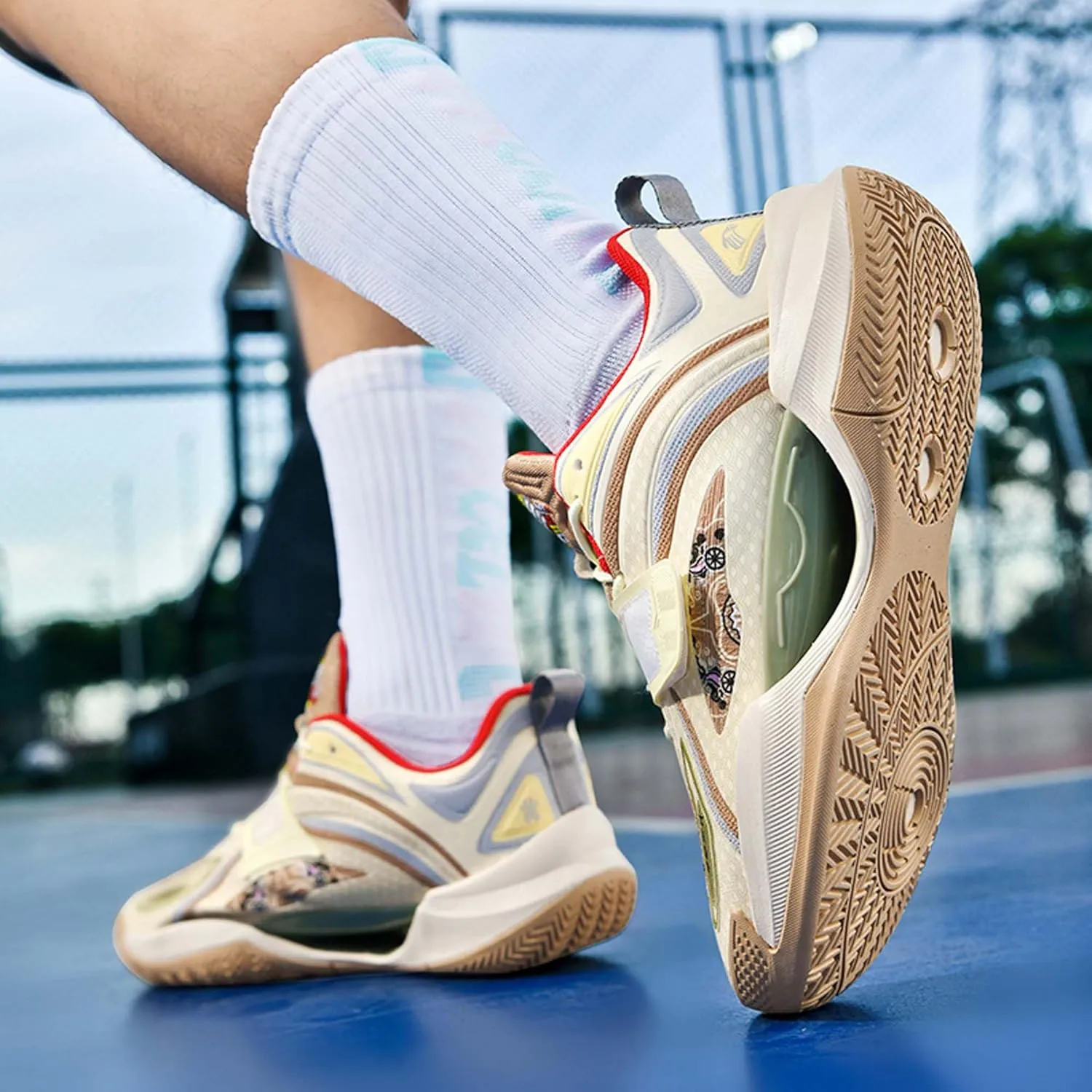 Neutral Fluorescent Basketball Shoes Fashion High Top Sneakers Breathable Anti-Slip Running Trainers Lightweight Breathable Outdoor Fitness Walking Jogging Shoes