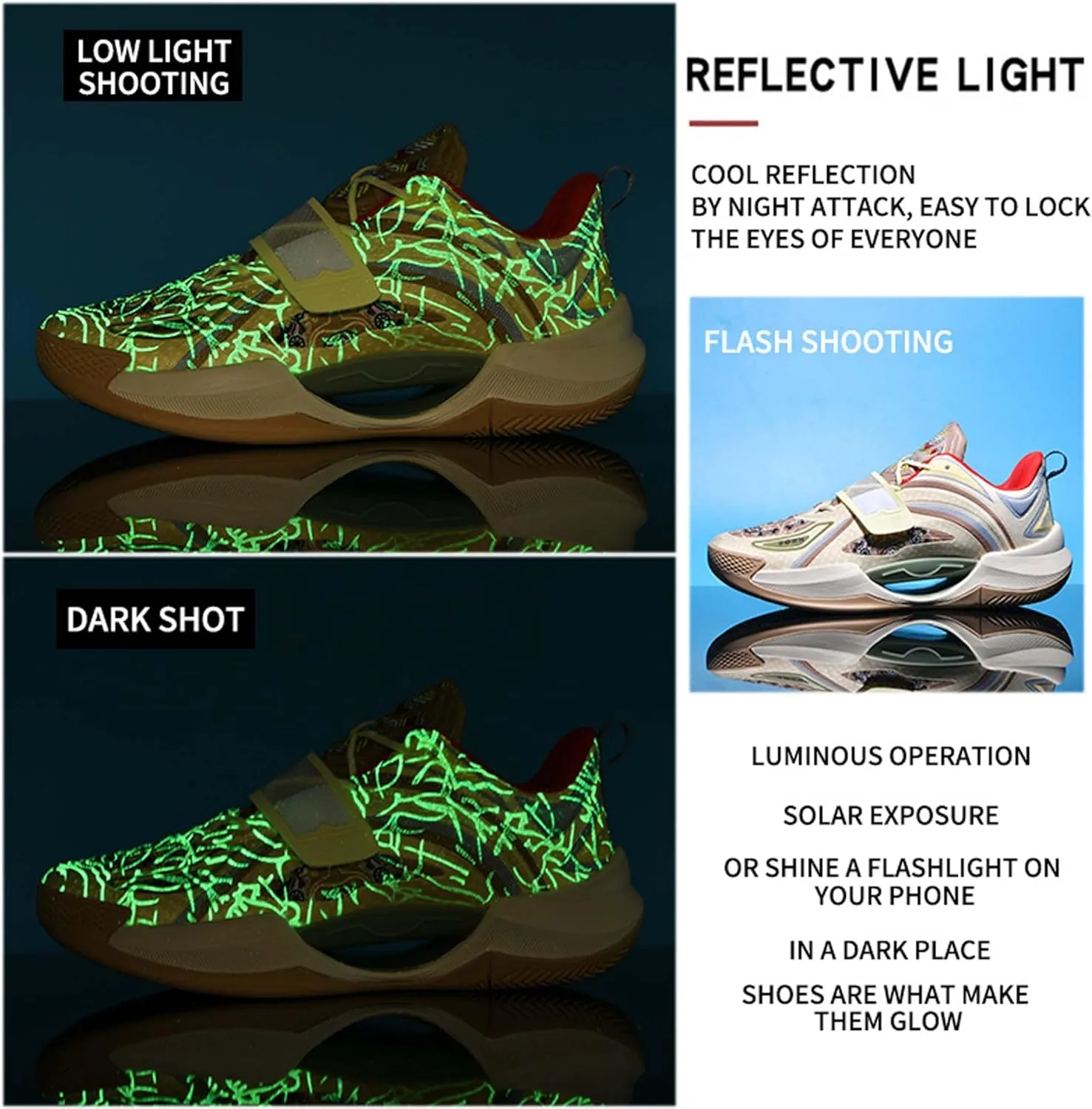 Neutral Fluorescent Basketball Shoes Fashion High Top Sneakers Breathable Anti-Slip Running Trainers Lightweight Breathable Outdoor Fitness Walking Jogging Shoes