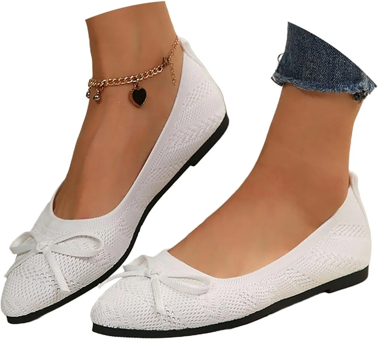 Nude Ballet Flats for Women Square Toe Ballerina Flat Dress Shoes with Bow Knot Comfortable Slip On Foldable Shoes