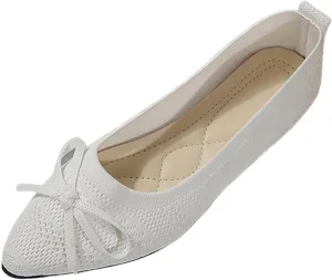 Nude Ballet Flats for Women Square Toe Ballerina Flat Dress Shoes with Bow Knot Comfortable Slip On Foldable Shoes