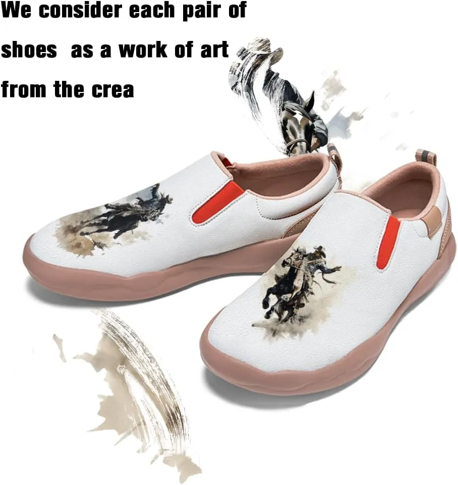 Onehorse Men's Leather Loafers Slip-on Casual Travel Shoes Cowboy Painted Footwear