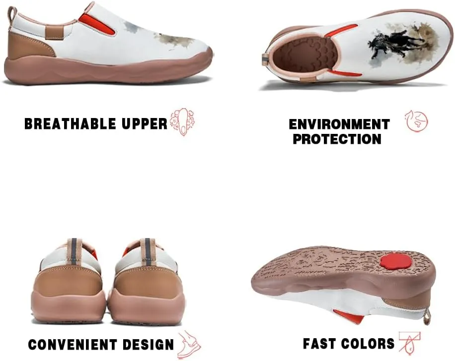 Onehorse Men's Leather Loafers Slip-on Casual Travel Shoes Cowboy Painted Footwear