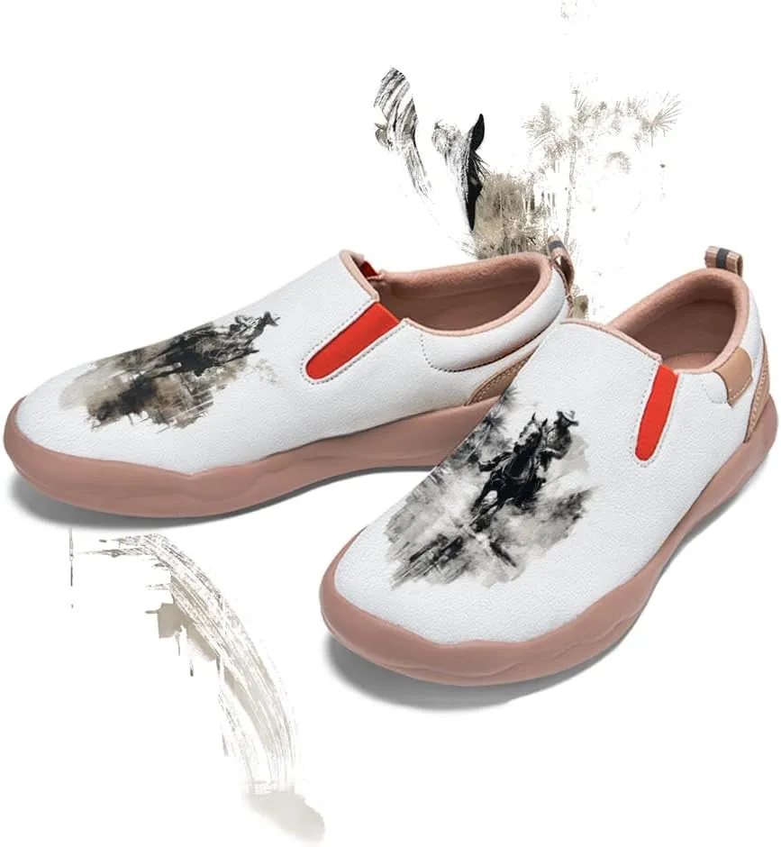 Onehorse Men's Leather Loafers Slip-on Casual Travel Shoes Cowboy Painted Footwear
