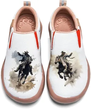 Onehorse Men's Leather Loafers Slip-on Casual Travel Shoes Cowboy Painted Footwear