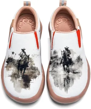 Onehorse Men's Leather Loafers Slip-on Casual Travel Shoes Cowboy Painted Footwear