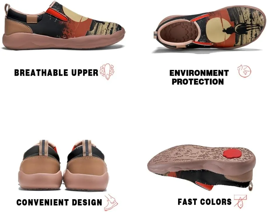 Onehorse Men's Leather Loafers Slip-on Casual Travel Shoes Cowboy Painted Footwear