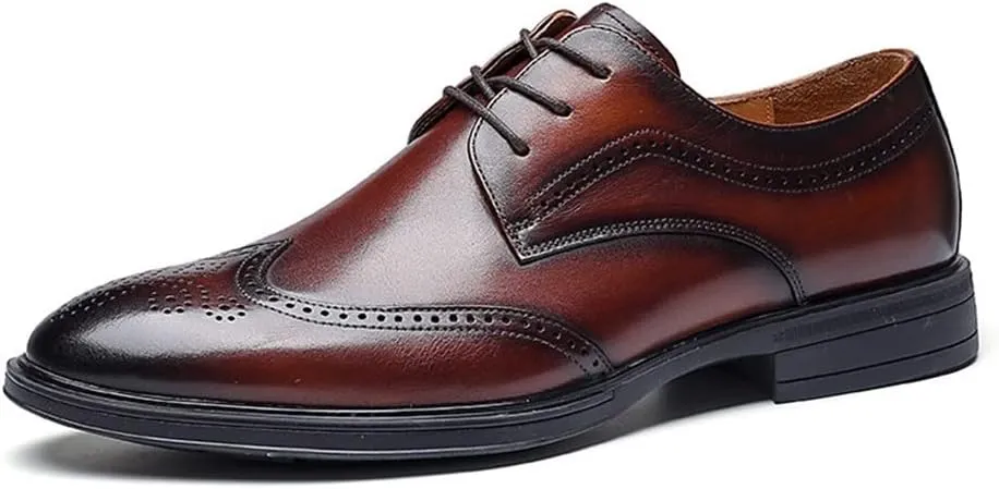 Oxford Shoes for Men Lace Up Derby Shoes Brogue Embossed Wing-tip Round Toe Leather Rubber Sole Non Slip Anti-Slip Classic