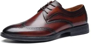 Oxford Shoes for Men Lace Up Derby Shoes Brogue Embossed Wing-tip Round Toe Leather Rubber Sole Non Slip Anti-Slip Classic