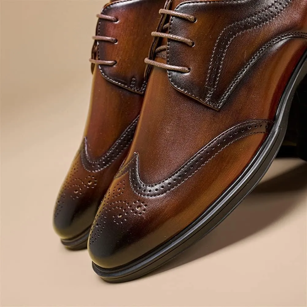 Oxford Shoes for Men Lace Up Derby Shoes Brogue Embossed Wing-tip Round Toe Leather Rubber Sole Non Slip Anti-Slip Classic